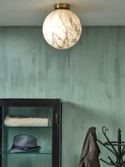 it's about RoMi Plafonniere glas/ijzer Carrara bol wit marmerprint/goud L