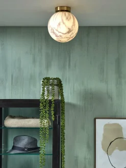 it's about RoMi Plafonniere glas/ijzer Carrara bol wit marmerprint/goud S