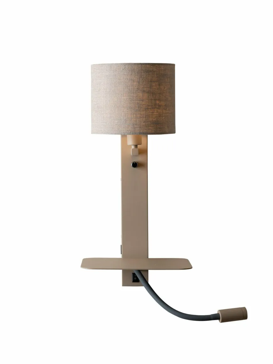it's about RoMi Wandlamp Florence+leeslamp zand/kap 1815 linnen donker