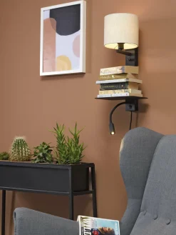 it's about RoMi Wandlamp ijzer Florence plank+usb+leeslamp 15000hrs incl. dimmer l. linnen