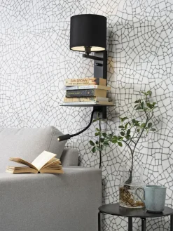 it's about RoMi Wandlamp ijzer Florence plank+usb+leeslamp 15000hrs incl. dimmer zwart
