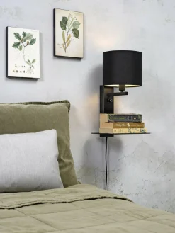 it's about RoMi Wandlamp ijzer Florence E14 met plank+usb incl. dimmer zwart