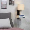 it's about RoMi Wandlamp ijzer Florence E14 met plank+usb incl. dimmer l. linnen