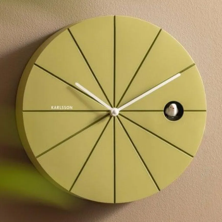 Karlsson Wandklok Destacado Cuckoo olijfgroen met luxe groen