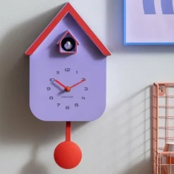 Karlsson Wandklok Dupla Color Cuckoo zacht paars met helder oranje