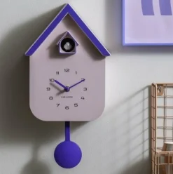 Karlsson Wandklok Dupla Color Cuckoo zachtroze met kobalt blauw