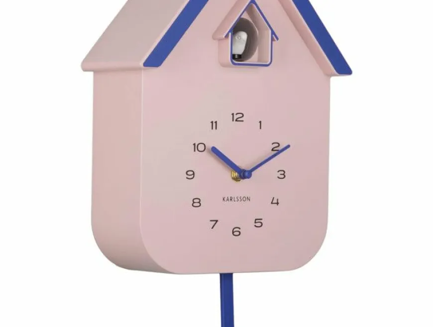 Karlsson Wandklok Dupla Color Cuckoo zachtroze met kobalt blauw