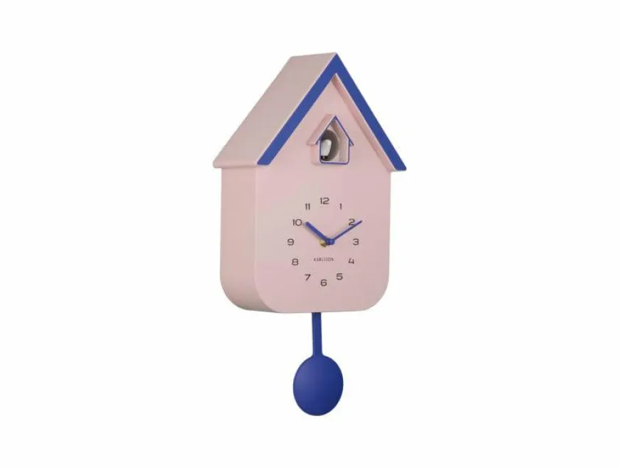 Karlsson Wandklok Dupla Color Cuckoo zachtroze met kobalt blauw