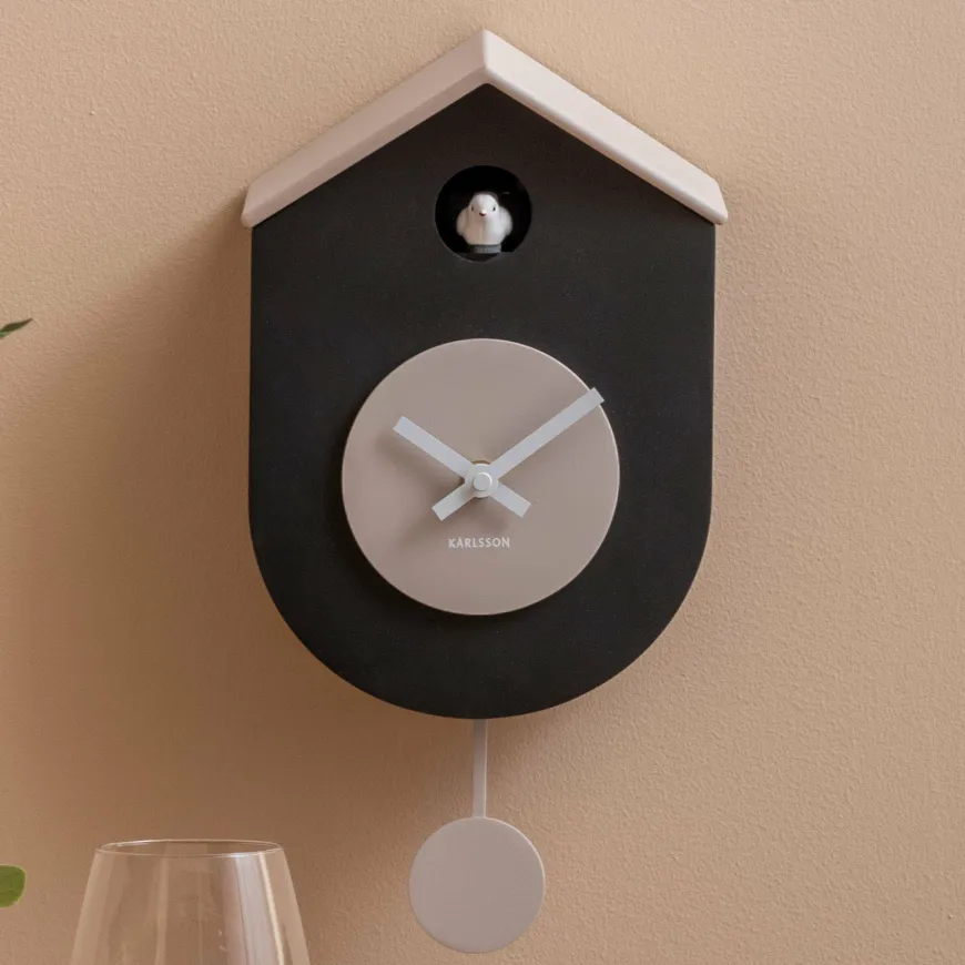 Karlsson Wandklok Grato Cuckoo zwart met warm grijs
