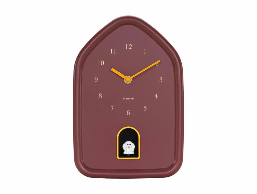 Karlsson Wandklok Modern Doggy burgundy rood