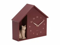 Karlsson Wandklok Sitting Cat burgundy rood