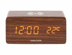 Karlsson Wekker Block met telefoonoplader LED donkerbruin