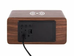 Karlsson Wekker Block met telefoonoplader LED donkerbruin