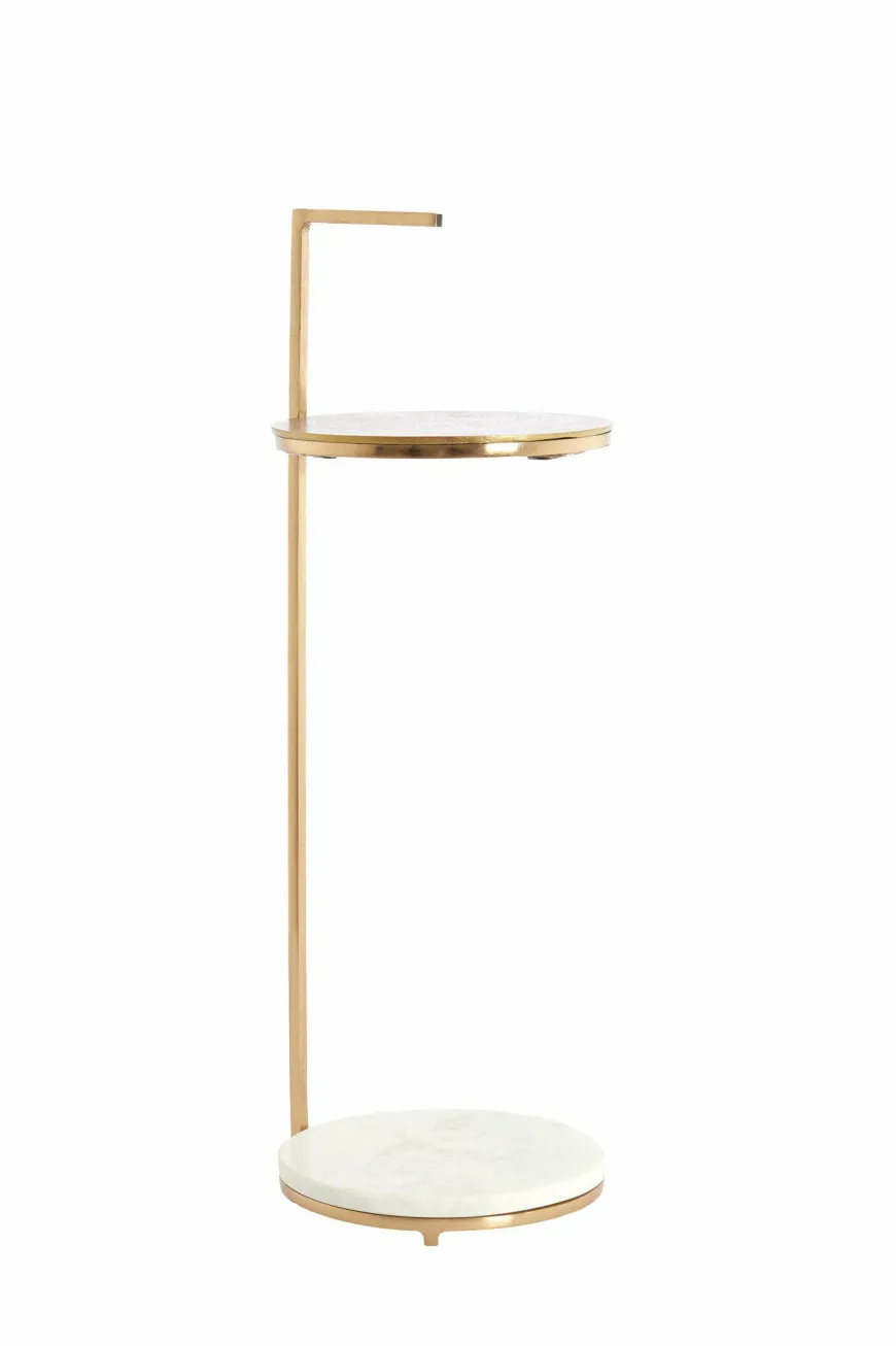 Light en Living Bijzettafel Ø26x76 cm LEDA marmer wit+antiek brons