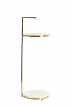Light en Living Bijzettafel Ø26x76 cm LEDA marmer wit+antiek brons