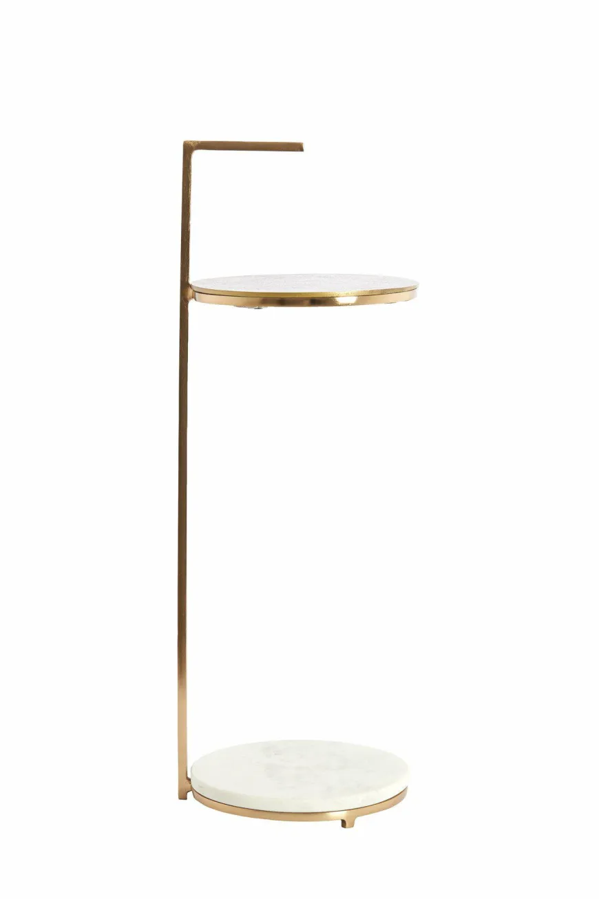 Light en Living Bijzettafel Ø26x76 cm LEDA marmer wit+antiek brons