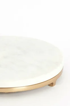 Light en Living Bijzettafel Ø26x76 cm LEDA marmer wit+antiek brons