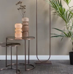 Light en Living Bijzettafel set van 2 DUARTE glas bruin+antiek koper