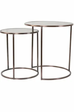 Light en Living Bijzettafel set van 2 DUARTE glas bruin+antiek koper