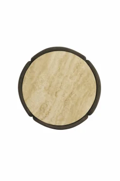 Light en Living Bijzettafel Ø45x50 cm ALI hout grijs-d bruin+travertin zand