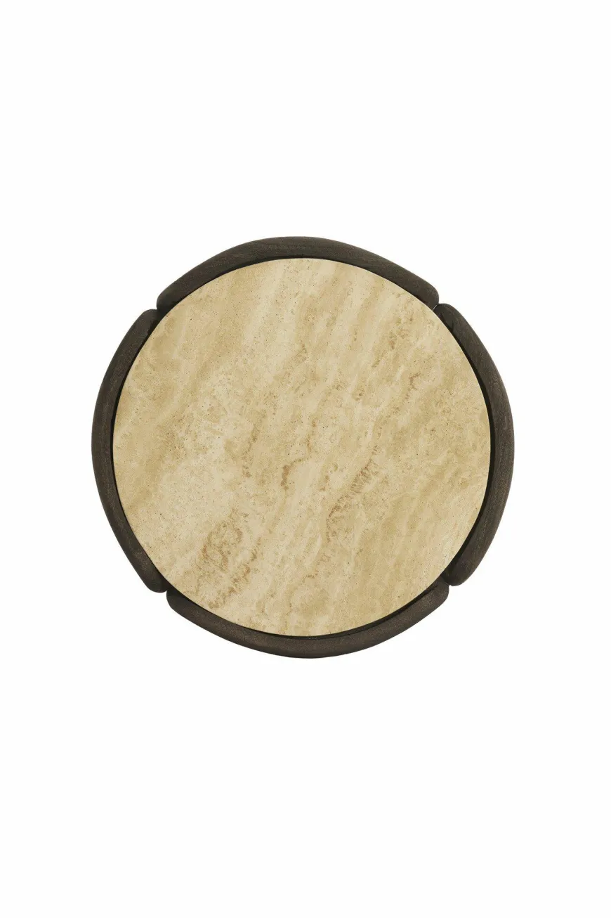 Light en Living Bijzettafel Ø45x50 cm ALI hout grijs-d bruin+travertin zand