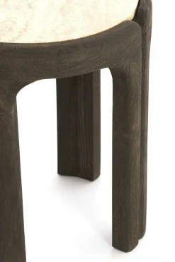 Light en Living Bijzettafel Ø45x50 cm ALI hout grijs-d bruin+travertin zand