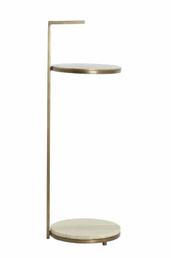 Light en Living Bijzettafel Ø26x76 cm LEDA marmer zand-grijs+d bruin-brons