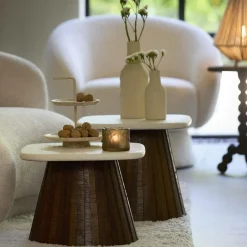 Light en Living Bijzettafel 45x45x35 cm OKATO crème+hout bruin