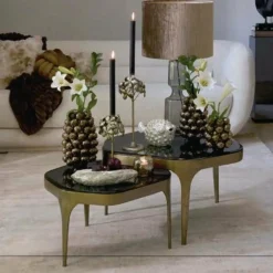 Light en Living Bijzettafel Set van 2 max 50x45,5x50 cm AVI glas smoke+antiek brons