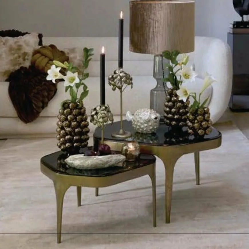 Light en Living Bijzettafel Set van 2 max 50x45,5x50 cm AVI glas smoke+antiek brons
