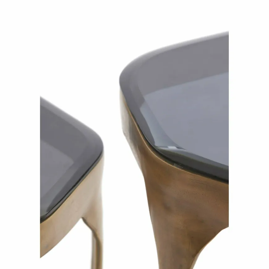 Light en Living Bijzettafel Set van 2 max 50x45,5x50 cm AVI glas smoke+antiek brons