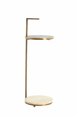 Light en Living Bijzettafel Ø26x76 cm LEDA travertin zand+donker bruin-brons