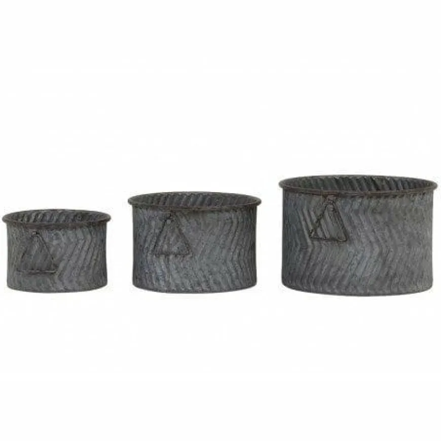 Light en Living Bloempot S/3 Ø21x13+Ø26x17+Ø31x20 cm INDICA zink grijs