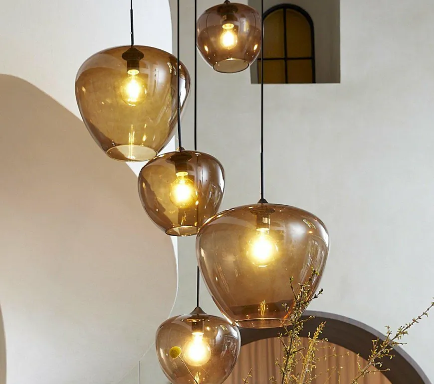 Light en Living Hanglamp MAYSON zwart+glas bruin - Diverse maten