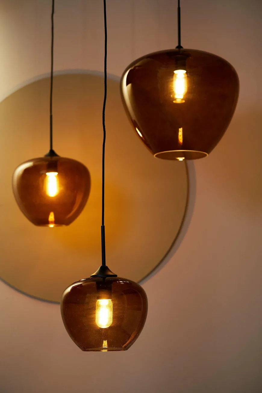 Light en Living Hanglamp MAYSON zwart+glas bruin - Diverse maten