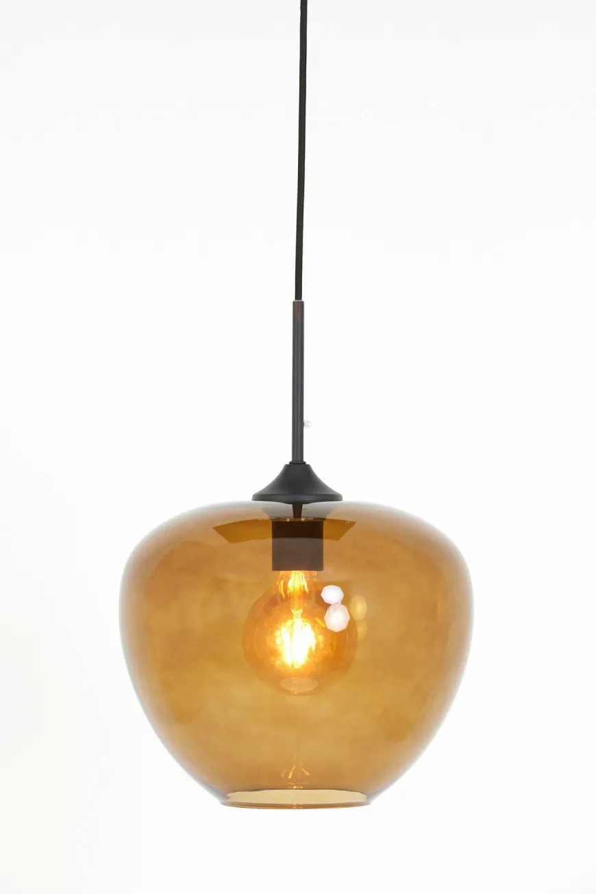 Light en Living Hanglamp MAYSON zwart+glas bruin - Diverse maten