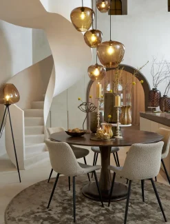 Light en Living Hanglamp MAYSON zwart+glas bruin - Diverse maten