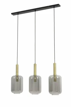 Light en Living Hanglamp 3L 100x22x32 cm LEKAR antiek brons+smoke glas