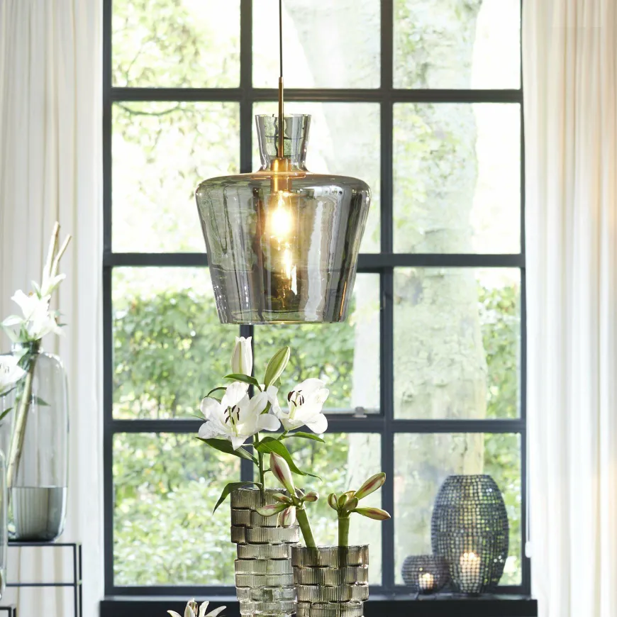 Light en Living Hanglamp Ø25x31 cm MYLES smoke glas+antiek brons