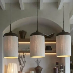 Light en Living Hanglamp 3L 90x22x32 cm DANIA hout print d bruin+touw crème