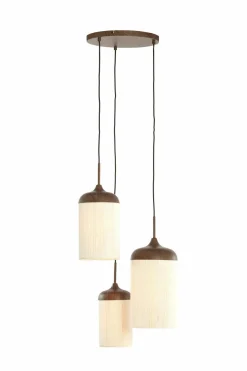 Light en Living Hanglamp 3L Ø35x32 cm DANIALO houtprint donkerbruin met touw creme