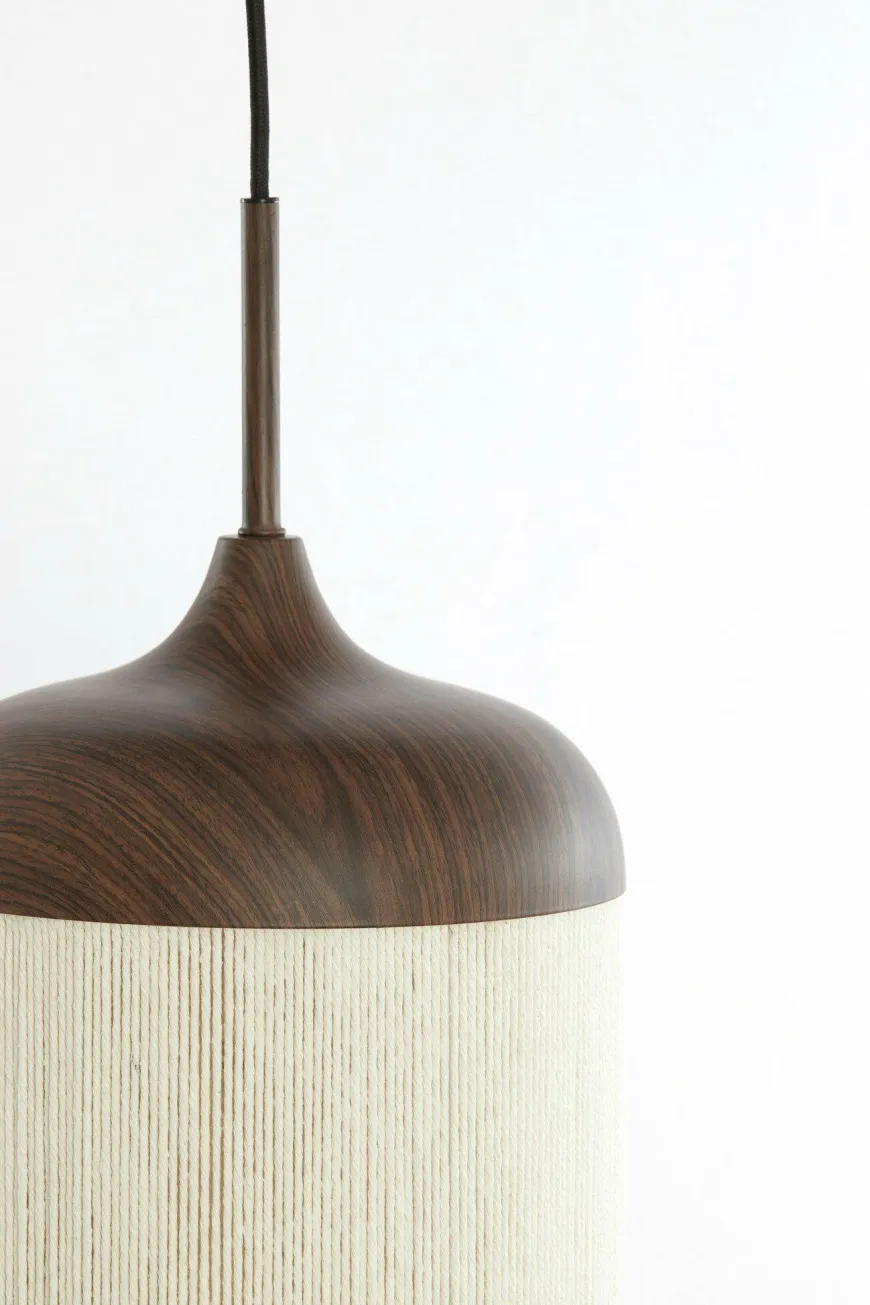 Light en Living Hanglamp 3L Ø35x32 cm DANIALO houtprint donkerbruin met touw creme