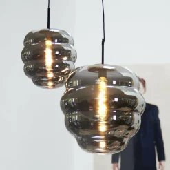 Light en Living Hanglamp MISTY glas smoke+mat zwart - 2 maten