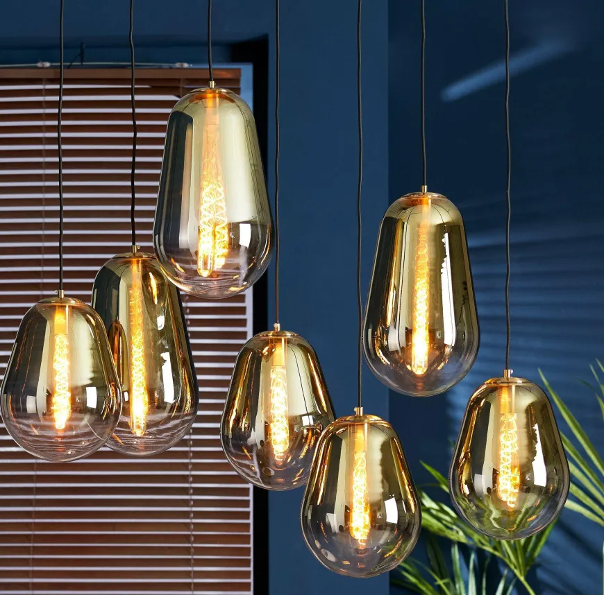 Light en Living Hanglamp 7L 100x35x69 cm MAEVE glas goud-helder+goud