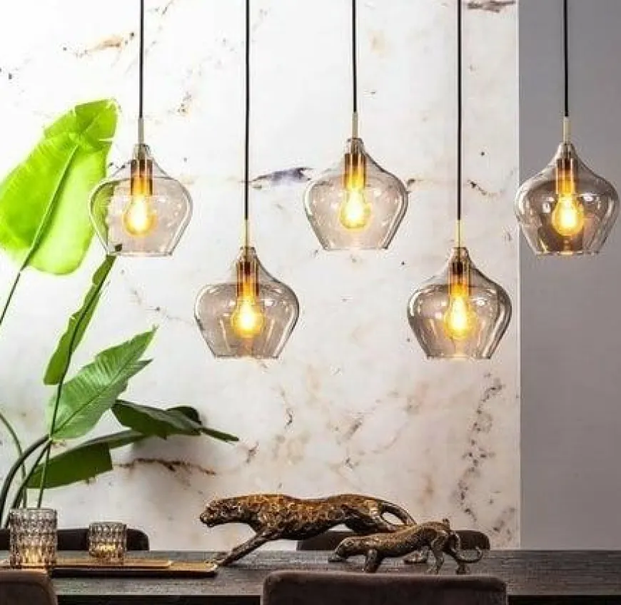 Light en Living Hanglamp 5L 104x20x120 cm RAKEL antiek brons+smoke