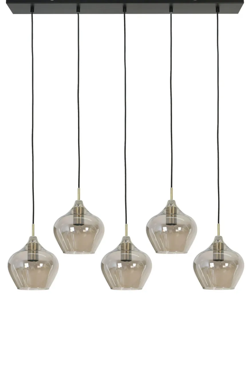 Light en Living Hanglamp 5L 104x20x120 cm RAKEL antiek brons+smoke