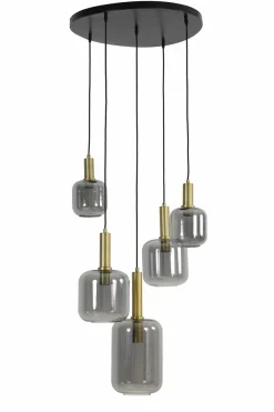 Light en Living Hanglamp 5L Ø66x80 cm LEKAR antiek brons+smoke glas