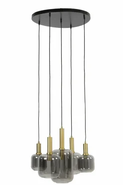 Light en Living Hanglamp 5L Ø66x80 cm LEKAR antiek brons+smoke glas