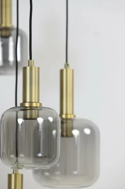 Light en Living Hanglamp 5L Ø66x80 cm LEKAR antiek brons+smoke glas
