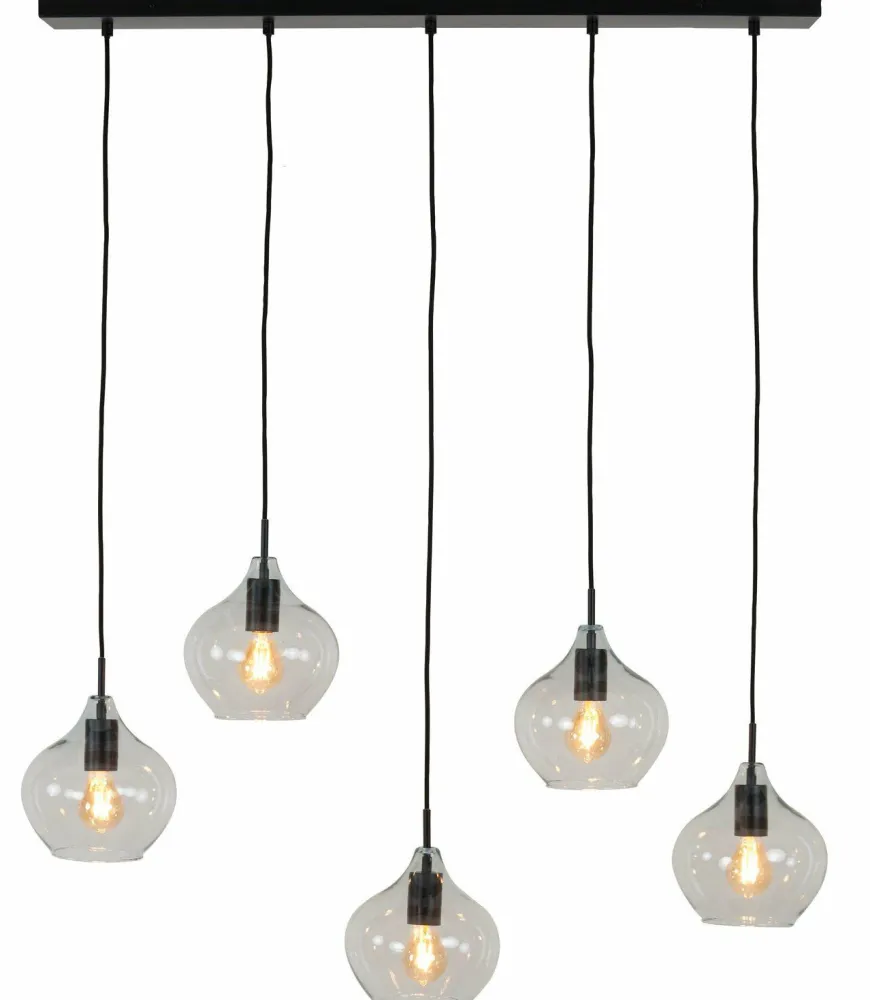 Light en Living Hanglamp 5L 104x20x120 cm RAKEL mat zwart+helder